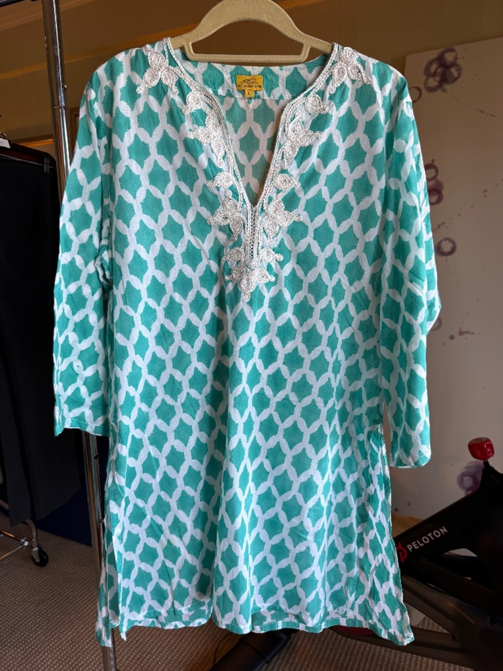 Roberta Roller Rabbit geometric embroidered cotton kurta tunic coverup